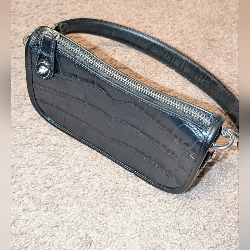 Black Croc-Embossed Coach Swinger 20 Shoulder Bag - Picture 4 of 11